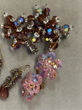 3 pairs vintage earrings lovely pink hues